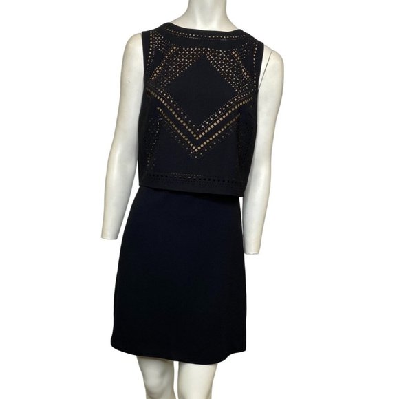 La Pateau Sleeveless Geometric Pattern Overlay Mini Dress Black Size 10 NWT - Picture 1 of 2